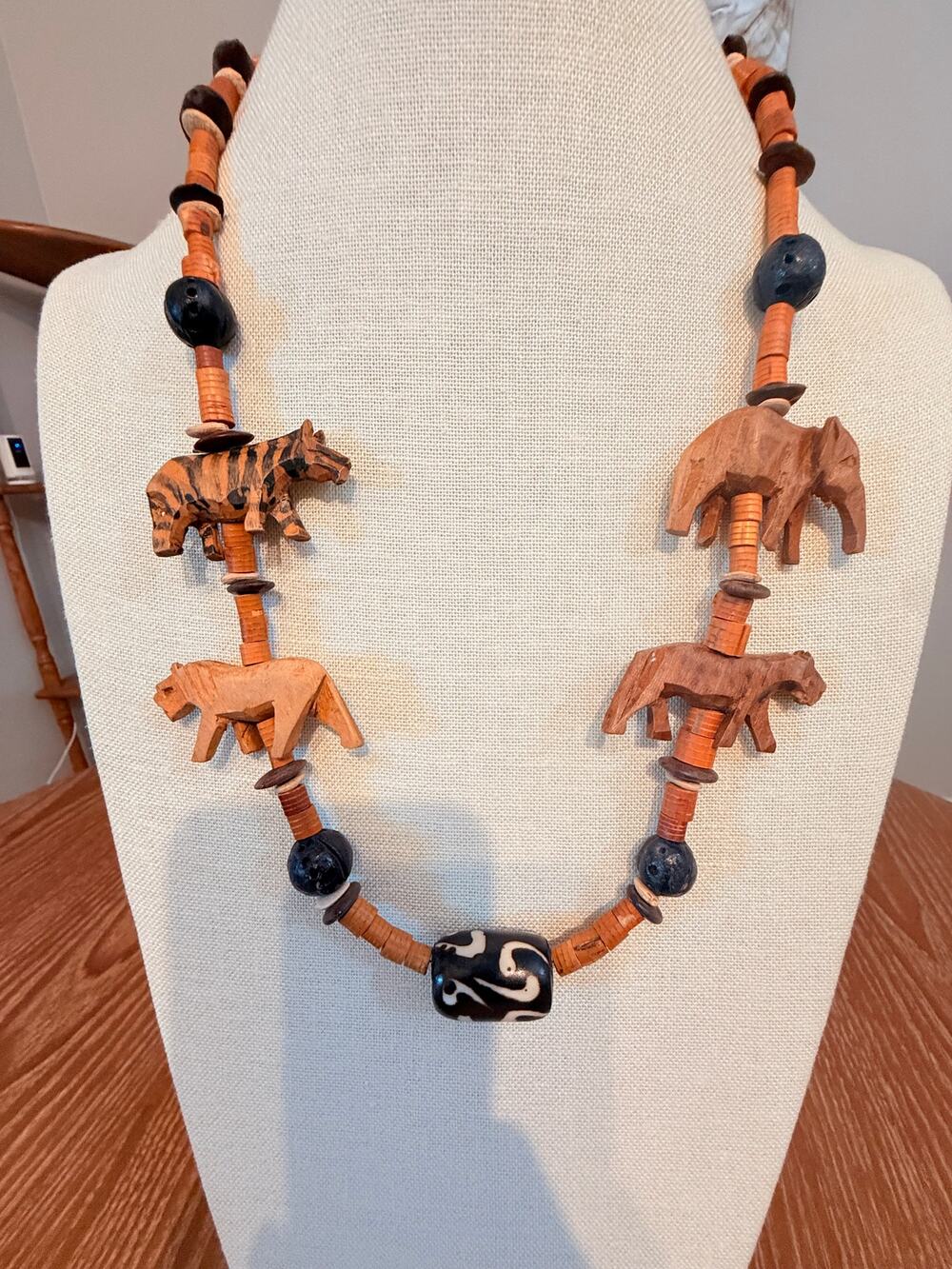 26” Safari Wood Animal Bead Statement Necklace